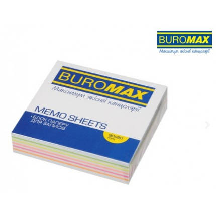 Блок паперу BUROMAX 2240 д/нотаток ЛЮКС ВЕСЕЛКА NEON склеєний 90х90х20мм (1/132), фото 1