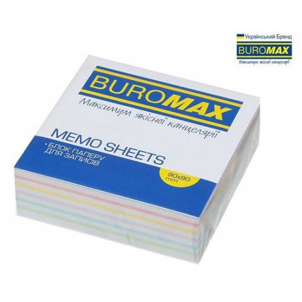 Блок паперу BUROMAX 2242 д/нотаток ЛЮКС ВЕСЕЛКА PASTEL склеєний 90х90х30мм (1/96), фото 1