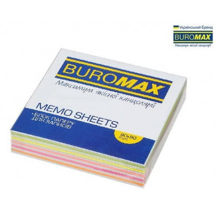 Блок паперу BUROMAX 2258 д/нотаток ЛЮКС ЗЕБРА NEON склеєний 90х90х20мм, фото 1