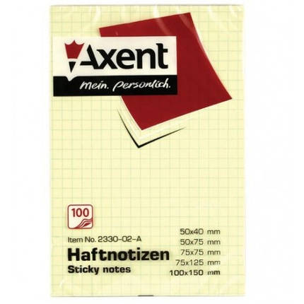 Папір клейкий AXENT 2330-02 д/нотаток КЛІТИНКА 100х150мм 100арк. (1/12), фото 1