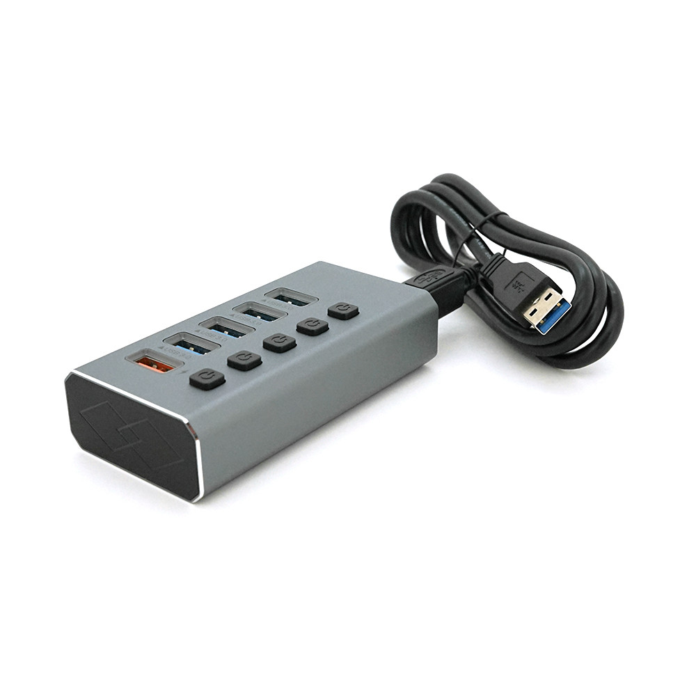 Хаб USB 3.0, 4 порта + QC3.0, з перемикачами, DC5V3A, чорний, артикул 27038, Voltronic