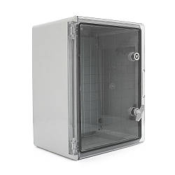 Бокс міцний з ABS пластику з монтажною панеллю 400х300х220, з прозорими дверцятами, IP65