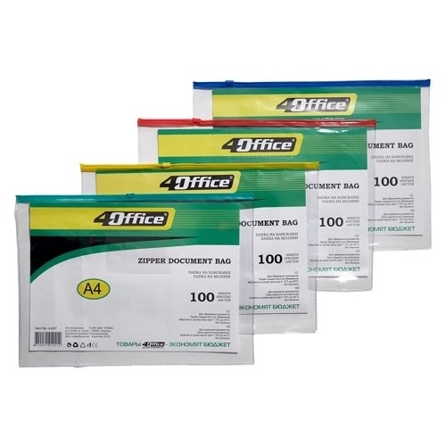 Папка-конверт А4 на zip-lock 4OFFICE 4-207 прозора 180 мкн до 100арк. (12 шт. в пакованні)/240