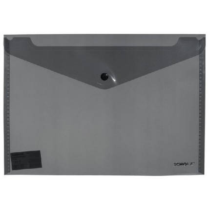 Папка-конверт А4 на кнопці SCHOLZ 03500-00 прозора димкова 180мкн (12 шт. в упаковці), фото 1
