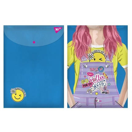 Папка-конверт А4 на кнопці YES Smiley Girl вертикальна 491882 (1/12/60), фото 1