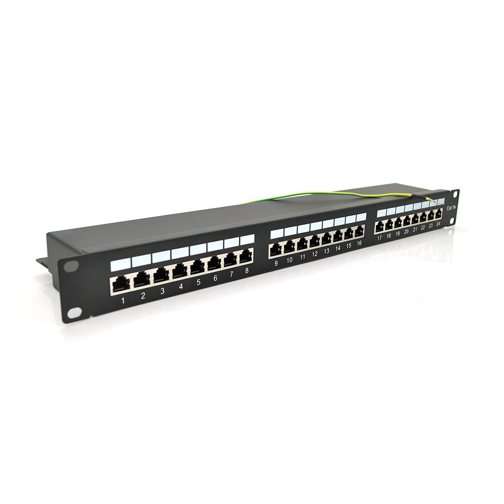 Патч-панель PiPo 24 порта FTP кат 5E 19" 1U екранована чорна, артикул 2879