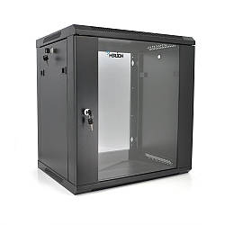 Шафа Merlion 12U, 600*450*634 (Ш*Г*В)мм загартоване скло, чорна, сталь 1,2мм з замком
