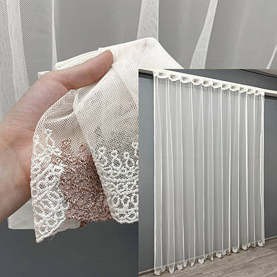 Тюль "Грек-сітка" з вишивкою. Колір молочний з какао. Код 1466т