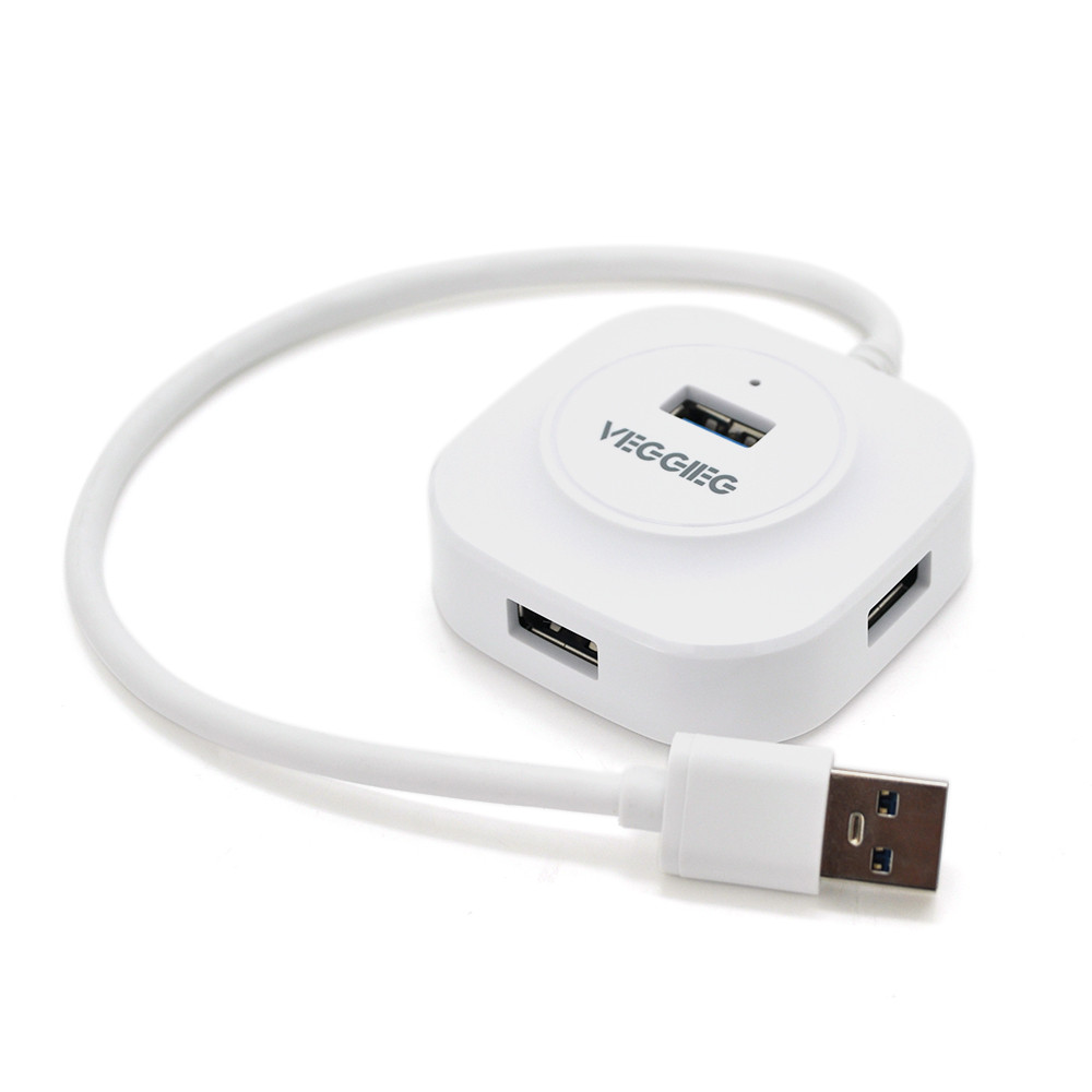 Хаб VEGGIEG V-U3403 USB 3.0, 4 порта, 480 Мбіт/с, живлення від USB, білий, 0,3 м, артикул 19886