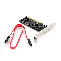 Контролер PCI=>SATA 2.0, SIL3114, 1.5Gb/s, 4 порти внутрішніх, RAID, + кабель SATA, BOX