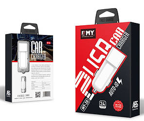 Набір 2 в 1 АЗУ With Micro-Usb Cable DC12-24V MY-20, 1 x USB, 5V / 12W, Output: 5V / 2.4A, White, Blister- box, Q25