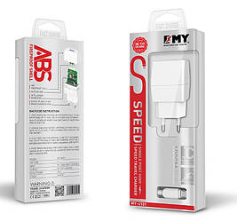 Набір 2 в 1 СЗУ With Micro-Usb Cable 110-240V MY-A101, 1 x USB, 5V/5W, Output: 5V/1A, White, Blister-box, Q25