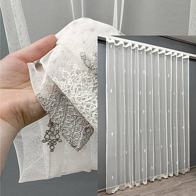 Тюль "Грек-сітка" з вишивкою. Колір молочний з сірим. Код 1471т