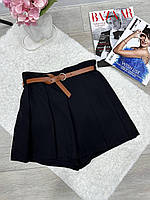 Стильная женская короткая юбка шорты с пояском костюмка 42 44 46 48 черный мокко светлый беж шоколад