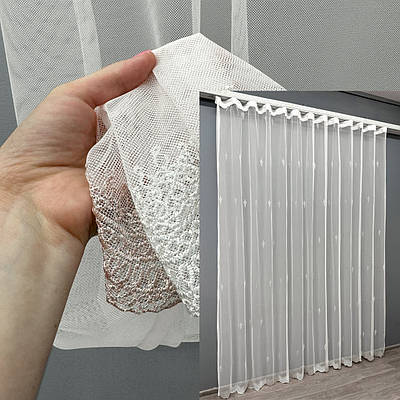 Готова тюль (3х2,5м.) "Грек-сітка" з вишивкою. Колір молочний з сірим. Код 1472т 40-186