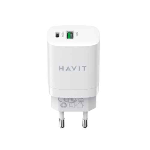 Зарядний пристрій мережевий USB/Type-C 30W білий Havit HV-UC30 White, фото 1