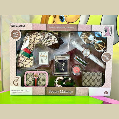 Дитячий набір модниці з сумкою Стильні аксесуари для дівчаток Гра створення образу прикраси косметика окуляри годинник