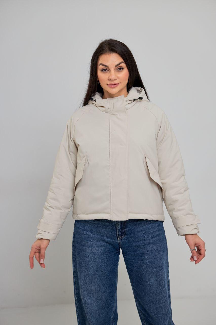 Жіноча демісезонна куртка молочна No 156 ( р. 48-54; L-3XL)