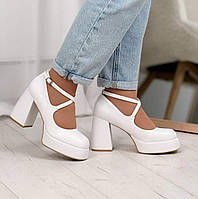 Білі туфлі платформа і каблук, весільні туфлі на каблуку 38-40р код 10440