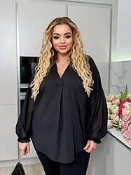 Красива ошатна блуза великих розмірів і батал подовжена із широкими рукавами, р. 48/50, 52/54, 56/58, 60/62