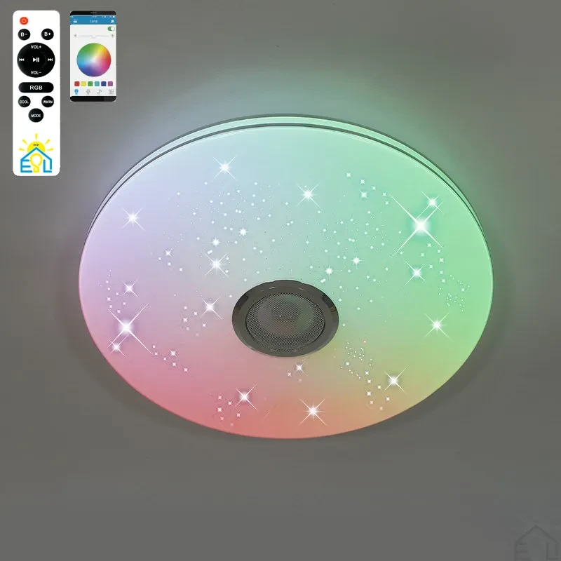 Музична світлодіодна люстра Esllse MUSIC RGB 80W R керована з динаміком і додатком для смартфону APP WHITE/CHROME IP20 Ø480x75мм