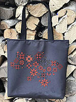 Сумка для вишивання 37х33х6 см. Довжина ручок 60 см. Чорна. Тканинна  "Червоний орнамент"