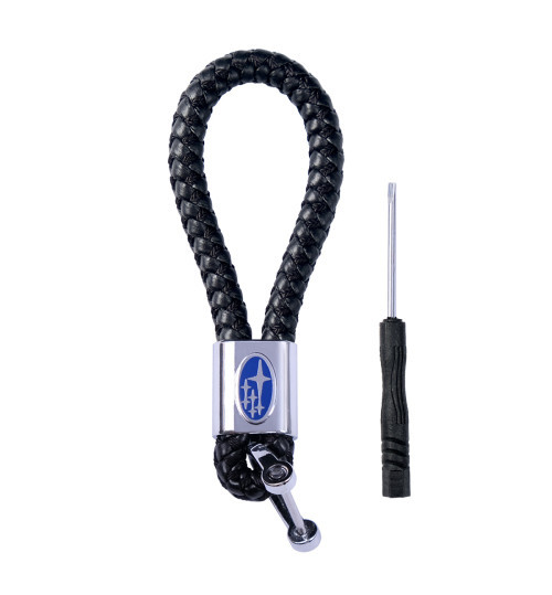 Брелок автомобільний для ключів Subaru плетений джгут єкошкіра чорний + викрутка