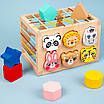 Розвивальна логічна іграшка Дерев'яний бізікуб 3 способи ігор Геометричний сортер Фігурки Еластичні стрічки, фото 5