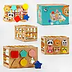 Розвивальна логічна іграшка Дерев'яний бізікуб 3 способи ігор Геометричний сортер Фігурки Еластичні стрічки, фото 3