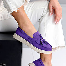 Яскраві фіолетові замшеві лофери натуральна замша колір в асортименті
