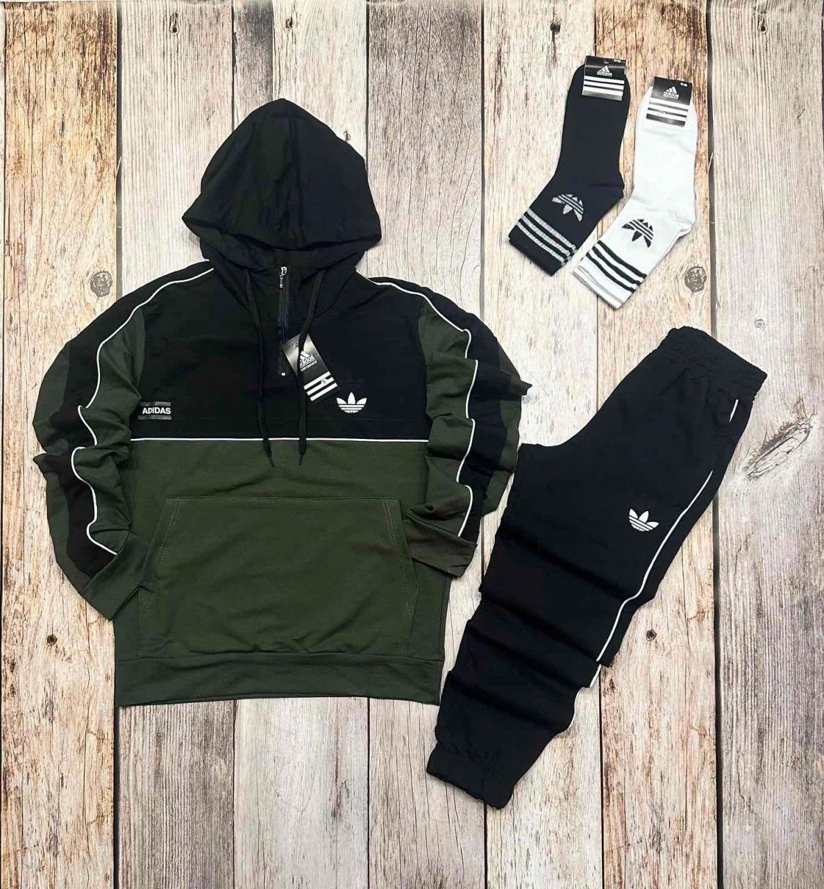 Adidas спортивний костюм чоловічий весняний осінній літній адидас чорнo-зелений