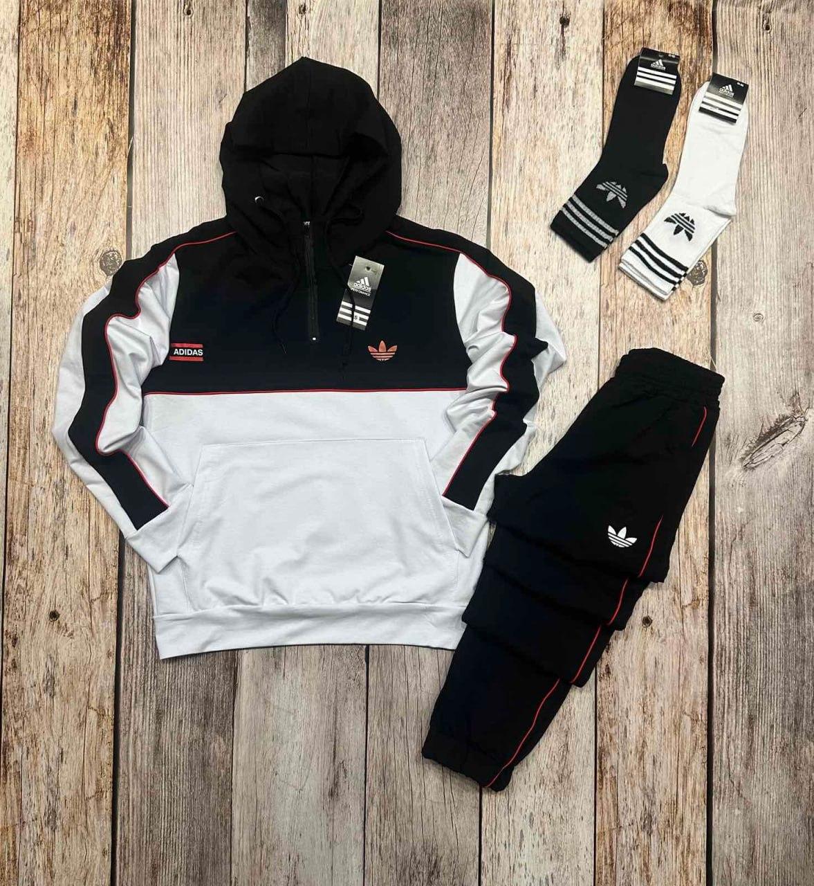 Спортивний костюм чоловічий Adidas весняний осінній літній адідас чорнo-білий