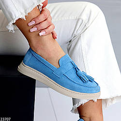 Яскраві блакитні лофери замшеві натуральна замша колір в асортименті