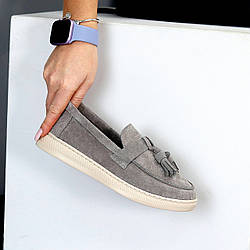 Сірі замшеві прошитие лофери натуральна замша колір на вибір