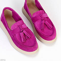 Яскраві замшеві малинові лофери натуральна замша колір фуксія