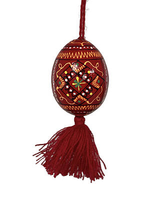 Великодня писанка на китиці розписна червона / Писанка дерев'яна декоративна
