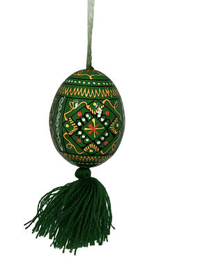 Великодня писанка на китиці розписна  зелена / Писанка дерев'яна декоративна