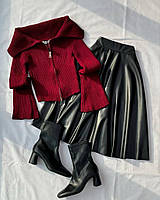 Стильная женская кожаная юбка миди эко кожа 42 44 46 48 черный рыжий