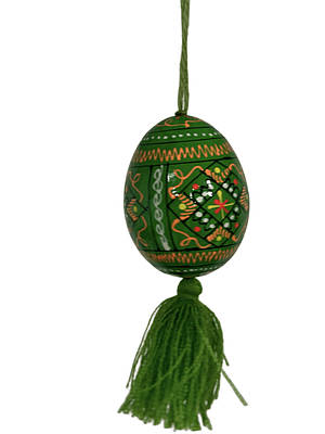 Великодня писанка на китиці розписна світло зелена / Писанка дерев'яна декоративна