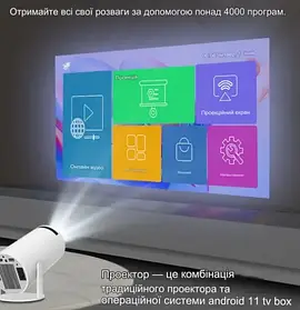 Проєктор magic ube, переносний поворотний мінігальмований кінотеатр, 4К, смарт ТВ, android 11, WI-FI