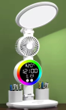 Настільна лампа з круглим плафоном і RGB-підсвіткою, вентилятором і годинником - фото 1 - id-p2512807265