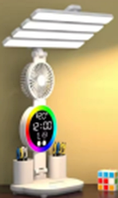 Настільна лампа з чотирма плафонами та RGB-підсвіткою годинник і вентилятор