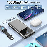 Портативний зарядний пристрій, 10000 мАг Power Bank, акумулятор для швидкого заряджання з виходом USB C/USB A, портативний, фото 6