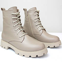 Черевики шкіряні кавові на хутрі жіноче взуття великих розмірів 40 41 42 43 44 COSMO Shoes NEW Kate Latte BS BS