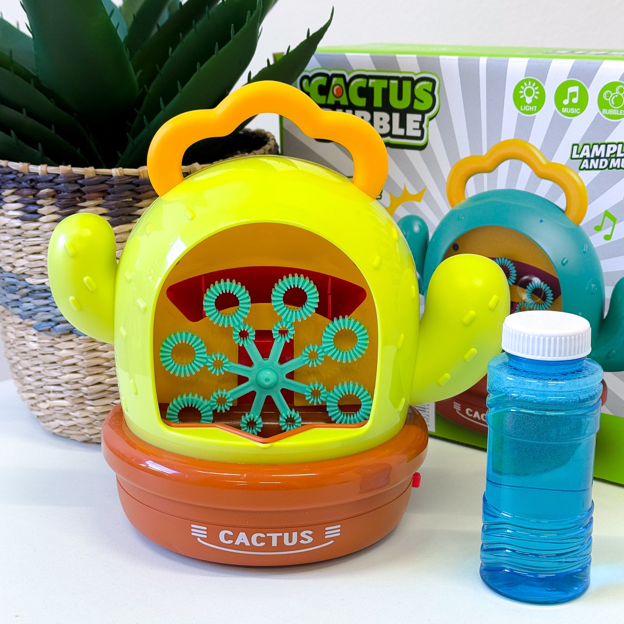 Встановлення з мильними бульбашками Кактус, на батарейках, підсвітка, звук, мильний розчин, фото 1