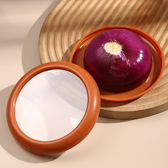 Компактний харчовий контейнер для зберігання нарізаних овочів та фруктів, круглий, коричневий 12,5*2,5см 29344, фото 1