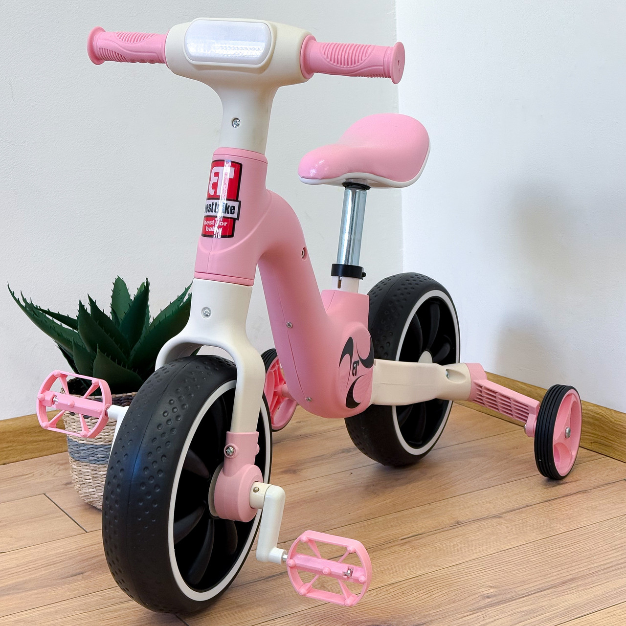 Велосипед-трансформер Best Trike d.10, укр. озвучка, знімні педалі, знімні бічні колеса, Рожевий
