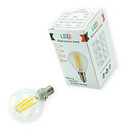 Лампа побутова діодна 220V E14 4W G45 3000K Filament теплий білий