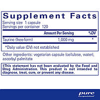Таурин 1000 мг, Taurine, Pure Encapsulations, 120 капсул BX086, фото 2