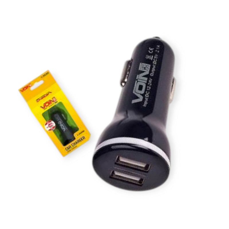 Зарядний пристрій від прикур. Voin 2USB 2.1А чорний, подовжений Євро, ВАЗ